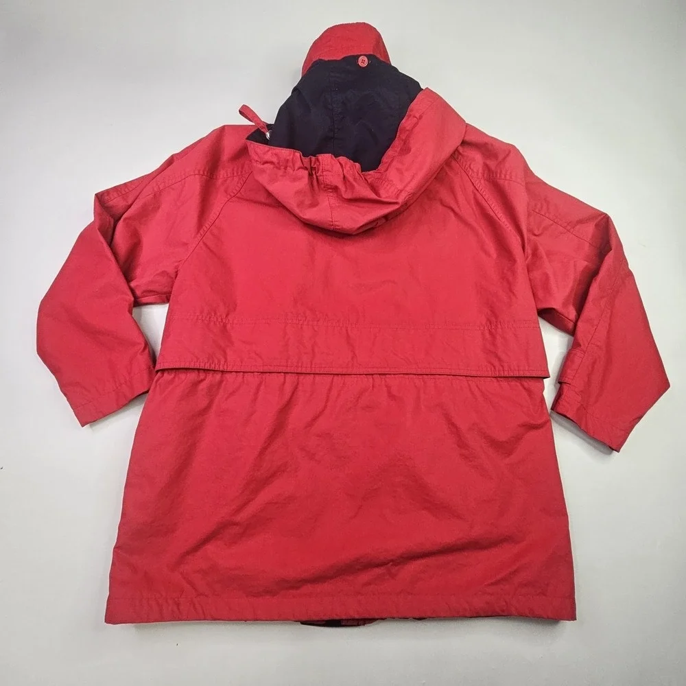 London Fog Hooded Parka Jacket Medium Red Full Zip Button Front Outdoor